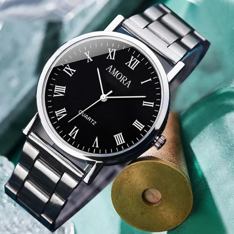 캐주얼 라운드 다이얼 시계 스테인레스 스틸 쿼츠 손목시계 남성용 비즈니스 손목시계 럭셔리 시계 여성용 시계