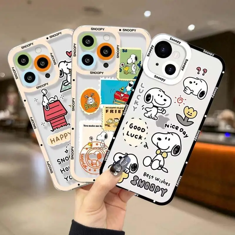 Snoopy Cute Cartoon Transparent Phone Case For IPhone 15 Pro Max 14 11 12 13 Mini XR XS 7 8 6 6S Plus SE 2020 Soft Cover Y2k