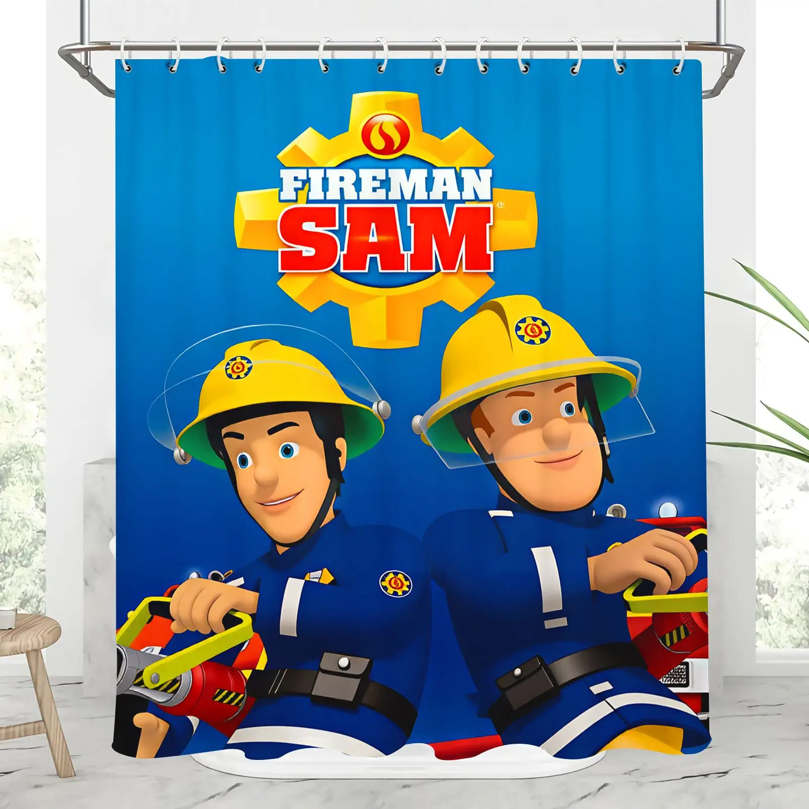 Fireman Sam Cartoon Shower Curtain Waterproof Polyester Kids Bathroom Curtain Mildew Resistant Bath Curtain Home Decor