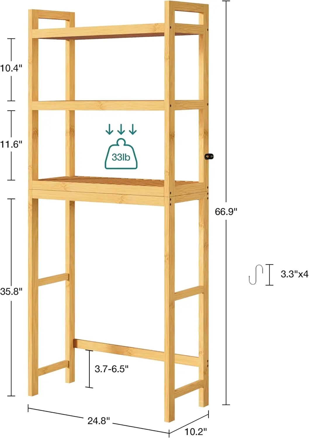 Over The Toilet Storage, Bamboo 3-Tier Over Toilet Bathroom Organizer with Adjustable Shelf, Fit Most Toilets, Space Saving