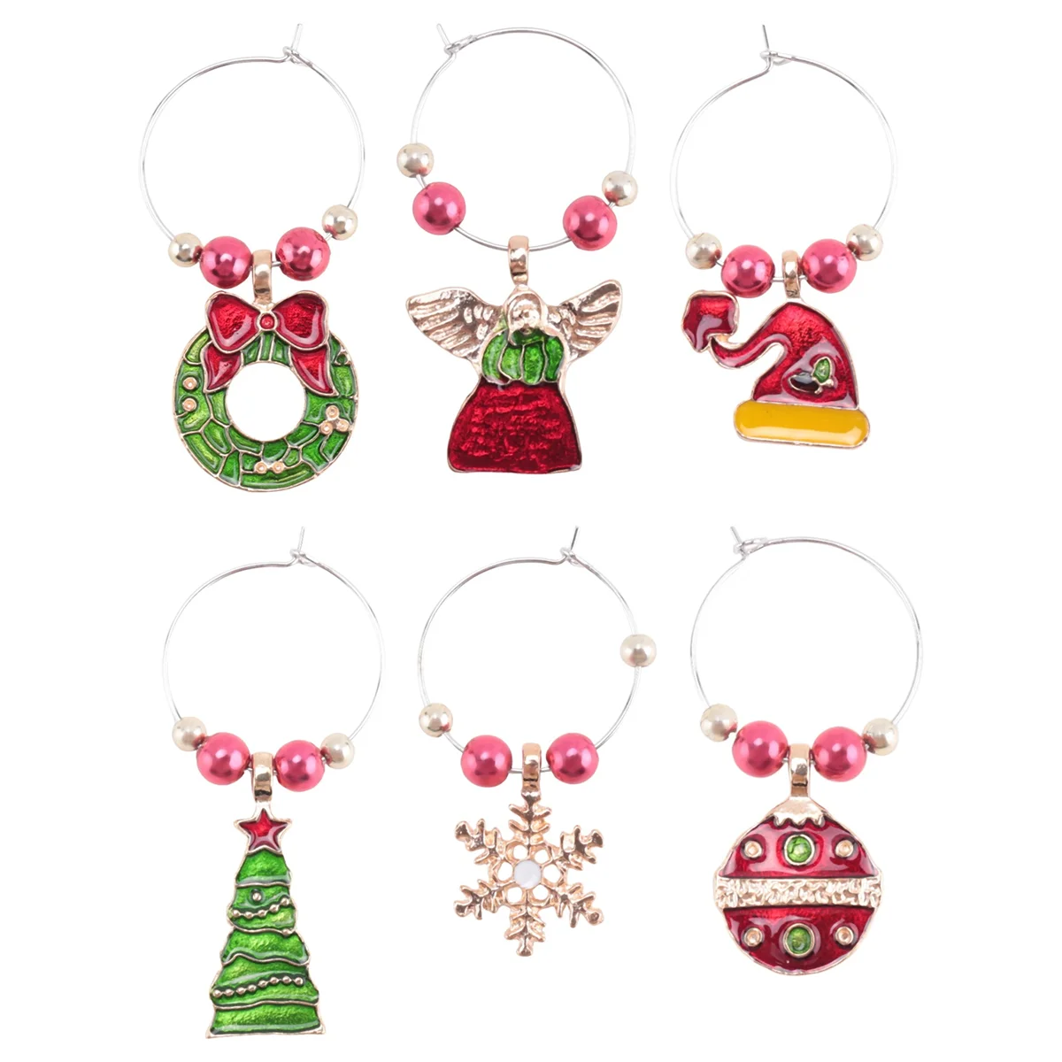 مجموعة سحر كأس النبيذ مكونة من 6 علامات كوكتيل وكؤوس الشمبانيا وزينة عيد الميلاد ST