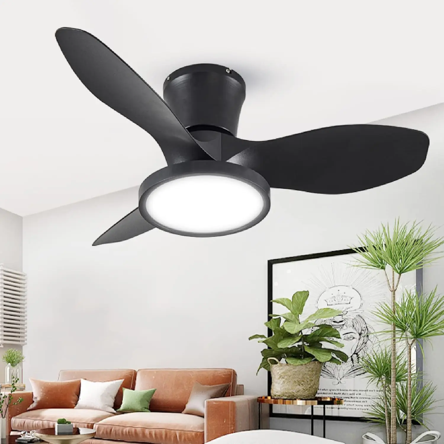 

ocioc Quiet Ceiling Fan with LED Light DC Motor 32 inch Large Air Volume Remote Control for Kitchen Bedroom Dining Room Patio