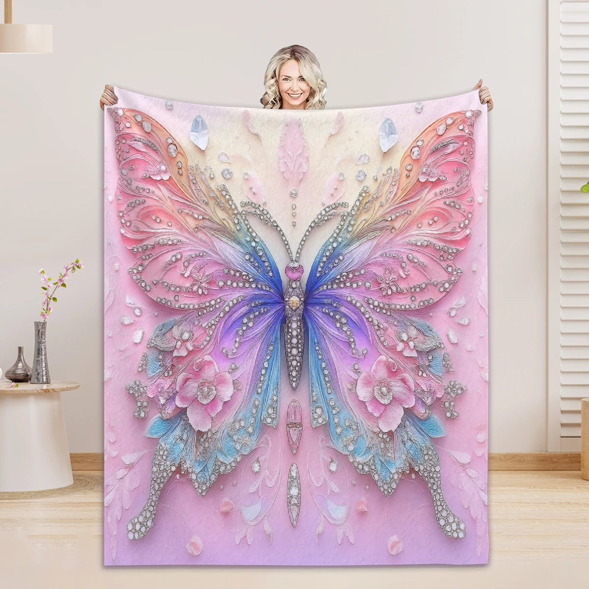 

1PC Flannel Blanket 3D Colorful Butterflies Blanket For Office Home Camping Nap Leisure Blankets Christmas Gifts For Home Decor