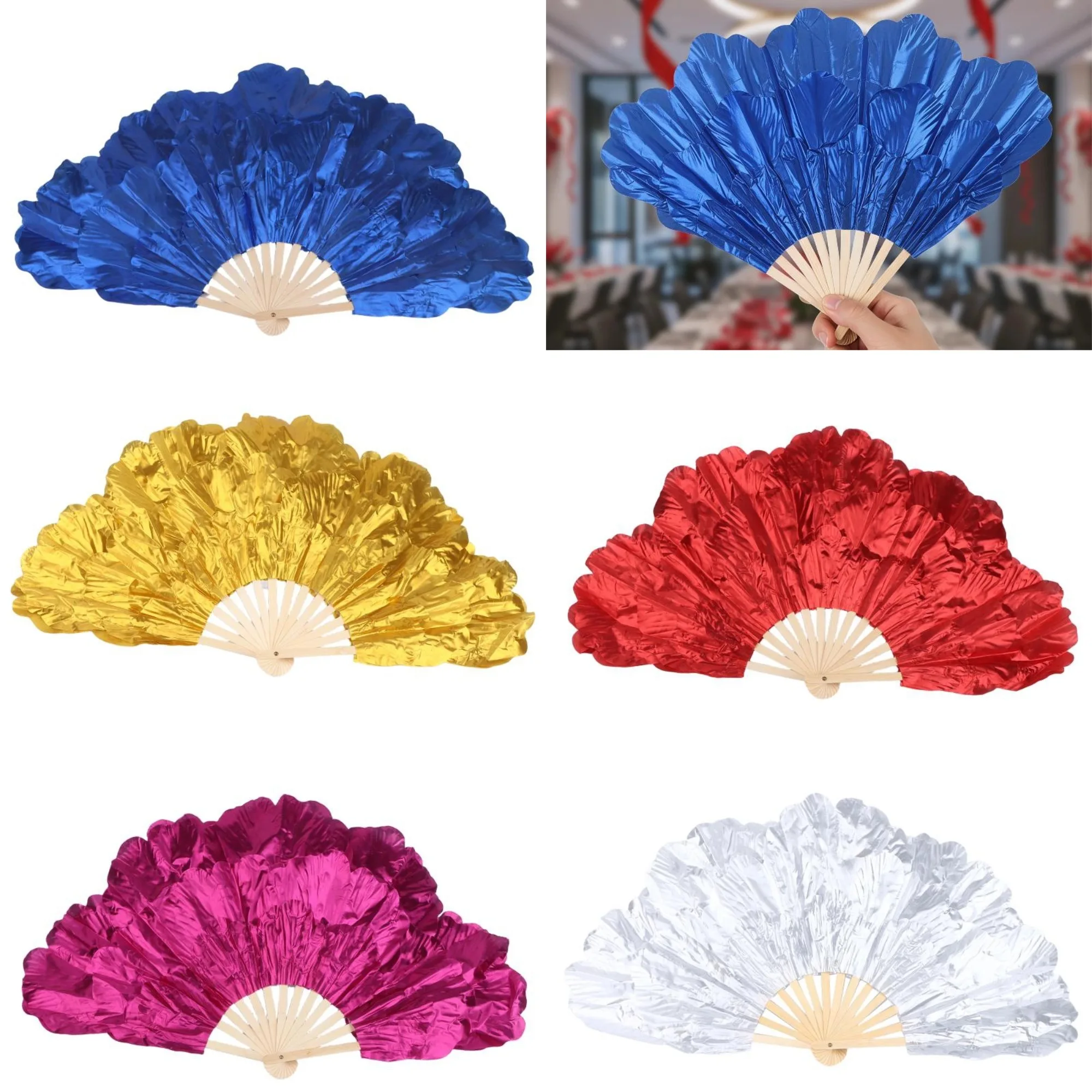 Multicolor 75CM Peony Petal Double Side Dancing Fan for Yangko Bright Cloth Traditional Dance Accessory