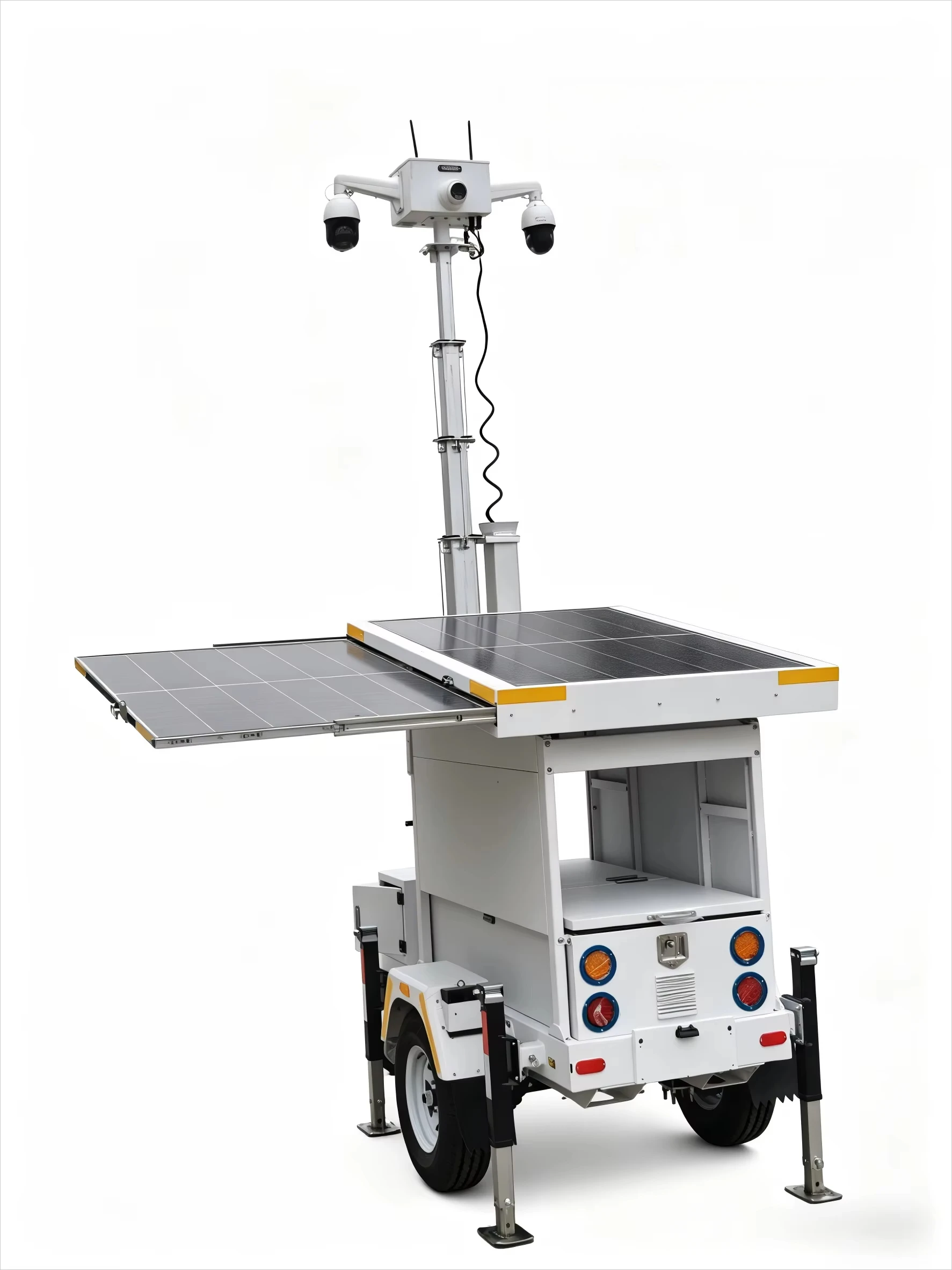 Portable Solar Security Solar Tower CCTV Trailer Smart CCTV Camera System 6m Electric Mast IP67 Waterproof 2*435W