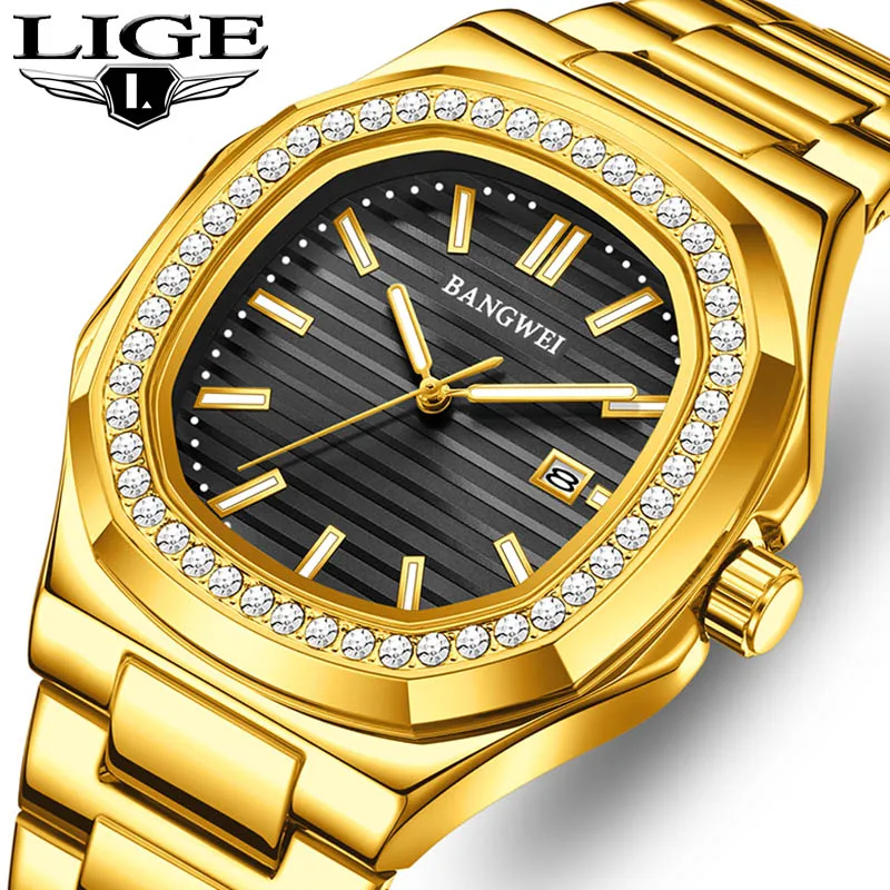 

BANGWEI квадратные золотые часы для мужчин, модные деловые часы, мужские лучшие брендовые роскошные спортивные водонепроницаемые светящиеся кварцевые мужские часы