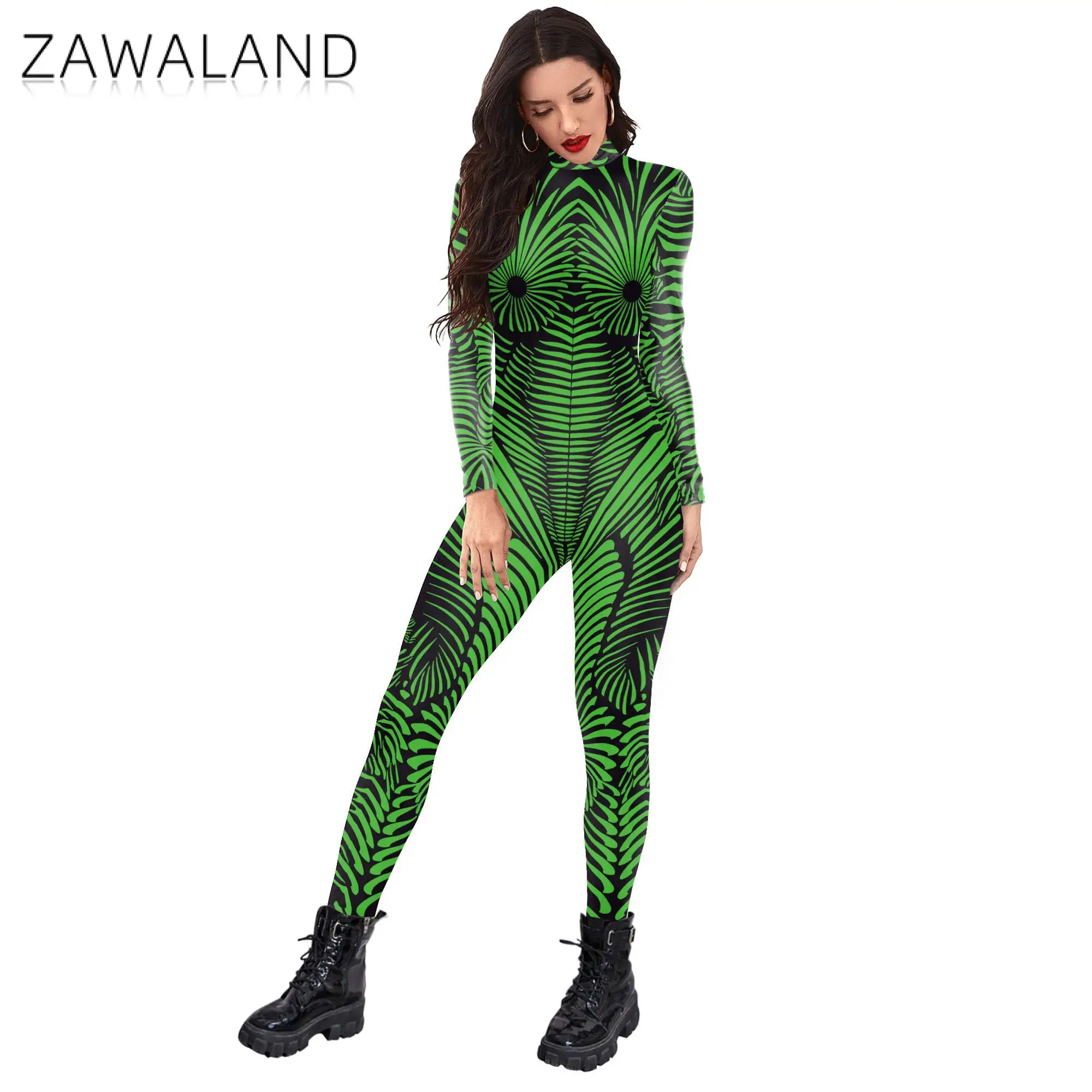 Women Jumpsuits 3D Printed Geometric Patterns Halloween Carnival Cosplay Costume Zentai Bodysuit Fancy Long Sleeve Bodysuit