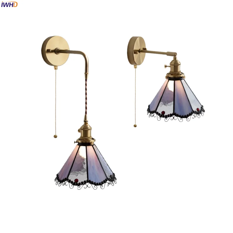 

IWHD Colored Glass LED Wall Lights For Home Lighting Living Room Mirror Porch Light French Vintage Bedroom Lamps Lampara Parete
