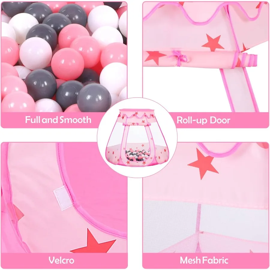 Poteau à balles pour bébé avec 50 balles, tente de jeu Pop-Up pour filles, jouets de princesse pour maison de jeu intérieure et extérieure avec transport Ba