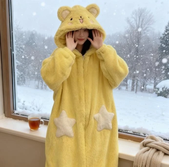 

Anime Cardcaptor Sakura Costume Kero Chan One Piece Winter Pajamas Flannel Cute Thickened Cartoon Loungewear for Pajama Party