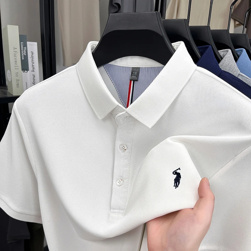 High end brand short sleeve men's polo shirt luxury pony embroidery summer lightweight breathable T-shirt new fashion Paul top image 3