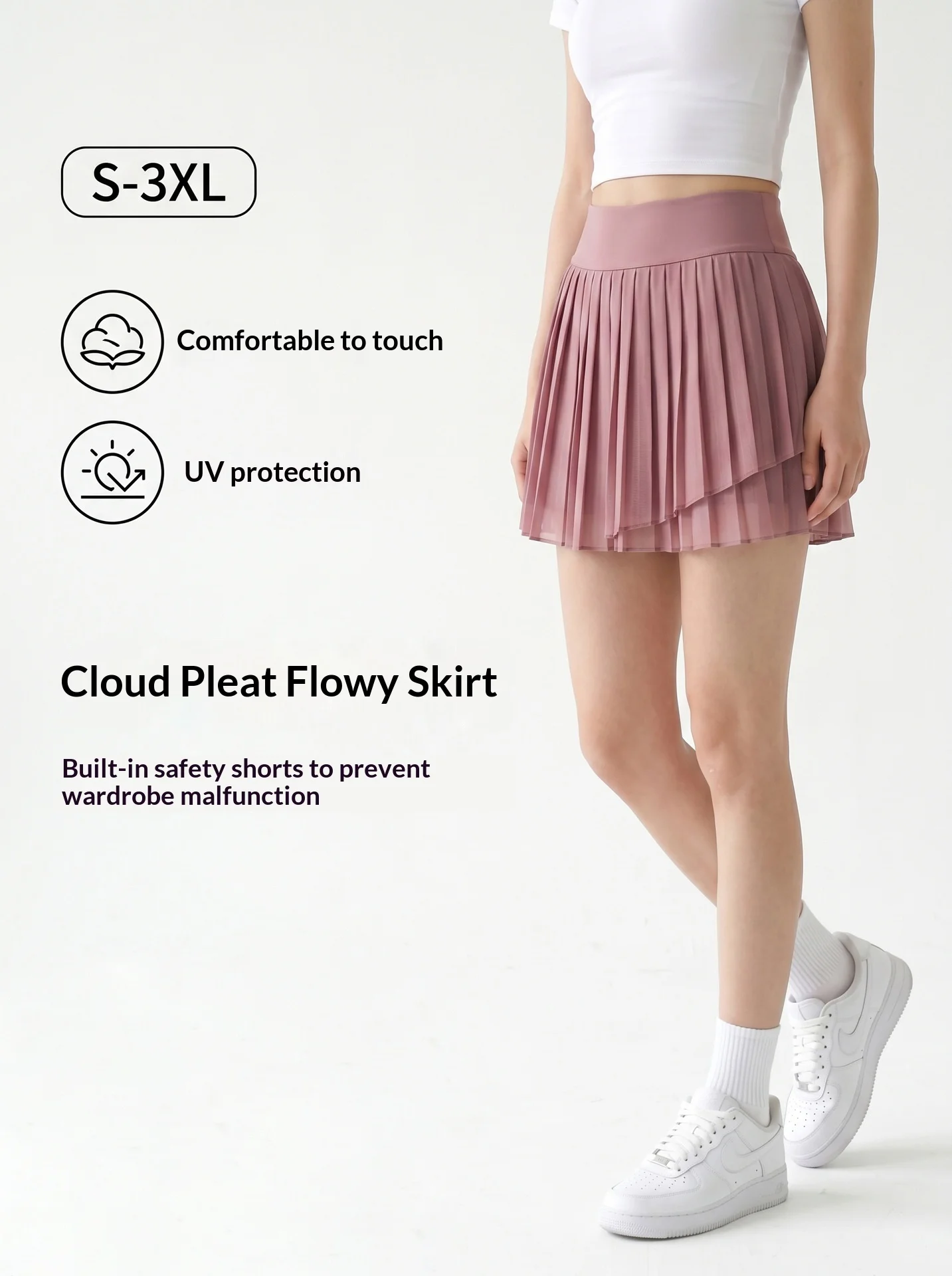 Chiffon Pleated Tennis Skirt for Women Summer High Waist Slimming Sport Skirt with Built-in Shorts Anti-Exposure Yoga Skort