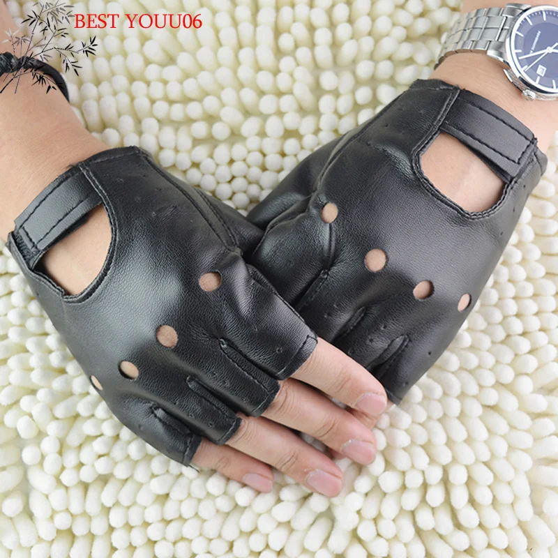 

(YOUU06)Leather Gloves Black Fingerless Driving Fashion Men Women Half Finger Gloves New