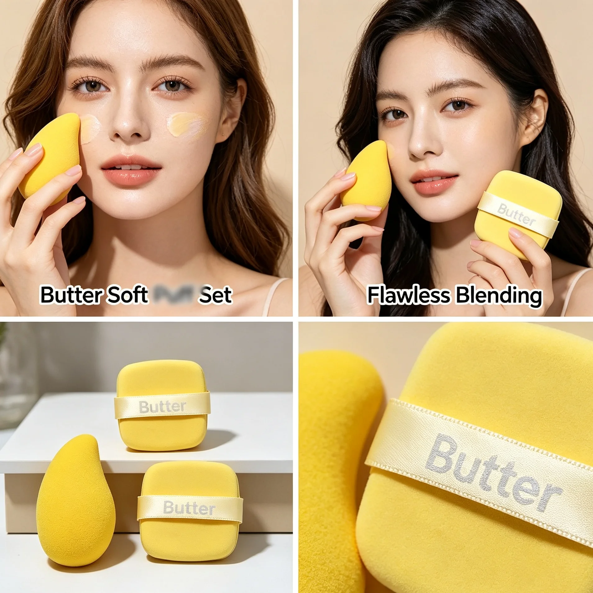 Butter Series Beauty Combo Set: Mango Beauty Blender with Padded Makeup Sponge