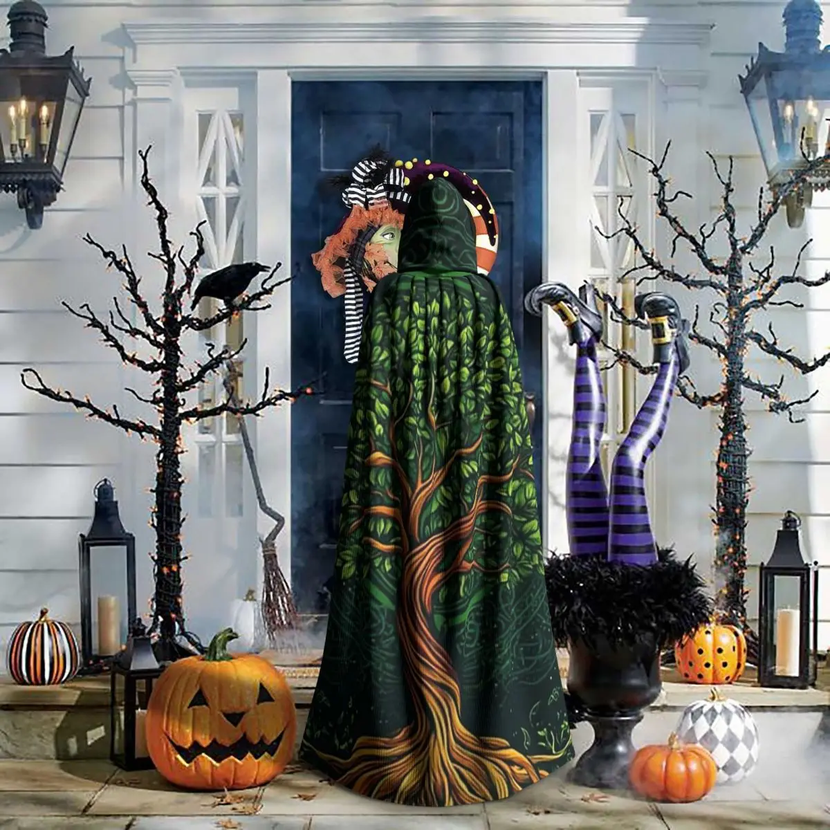 Biblical World Tree Of Life Long Hooded Cloak Witch Medieval Costume Cosplay Cape HalloweenParty Adult Unisex view 5