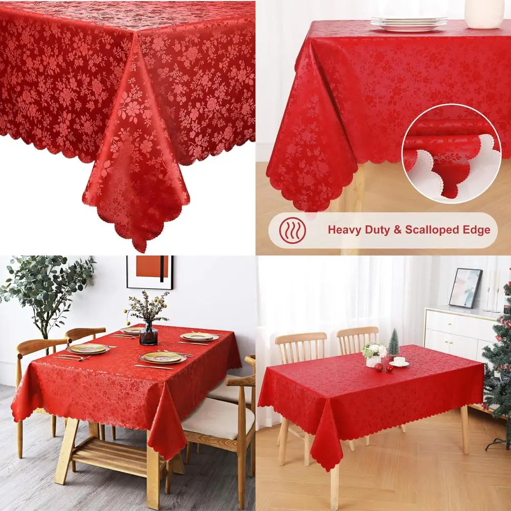 

Прочная красная виниловая скатерть, водонепроницаемая и протираемая, идеально подходит для рождественской и повседневной столовой (60x140)