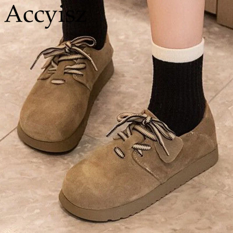 

Retro Lace Up Flat Shoes Women's Round Toe Suede Thick Bottom Casual Shoes Spring Autumn Outdoor Non-slip Walking Shoes 2024