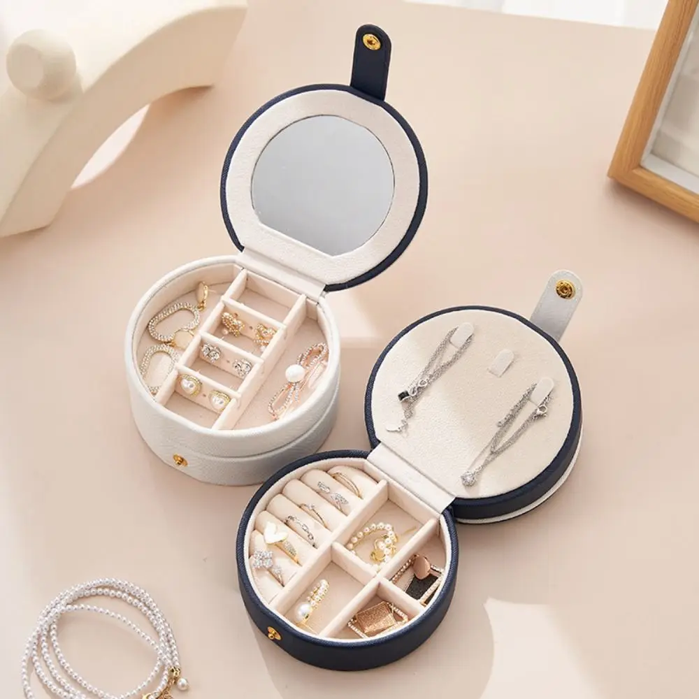 

Double Layers Travel Jewelry Display Box Divided with Mirror Portable Earrings Storage Case Detachable Dust-proof