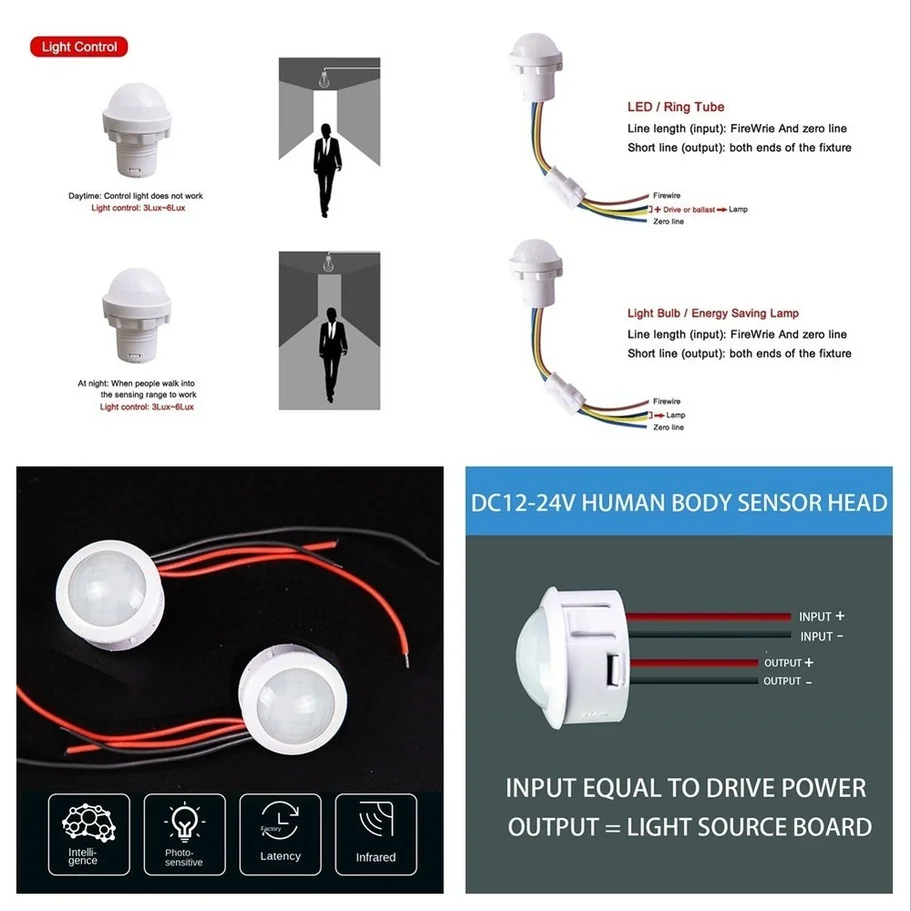 AvvRxx-Detector de movimiento infrarrojo PIR, interruptor inteligente LED, 110V, 220V, Sensor automático de luz