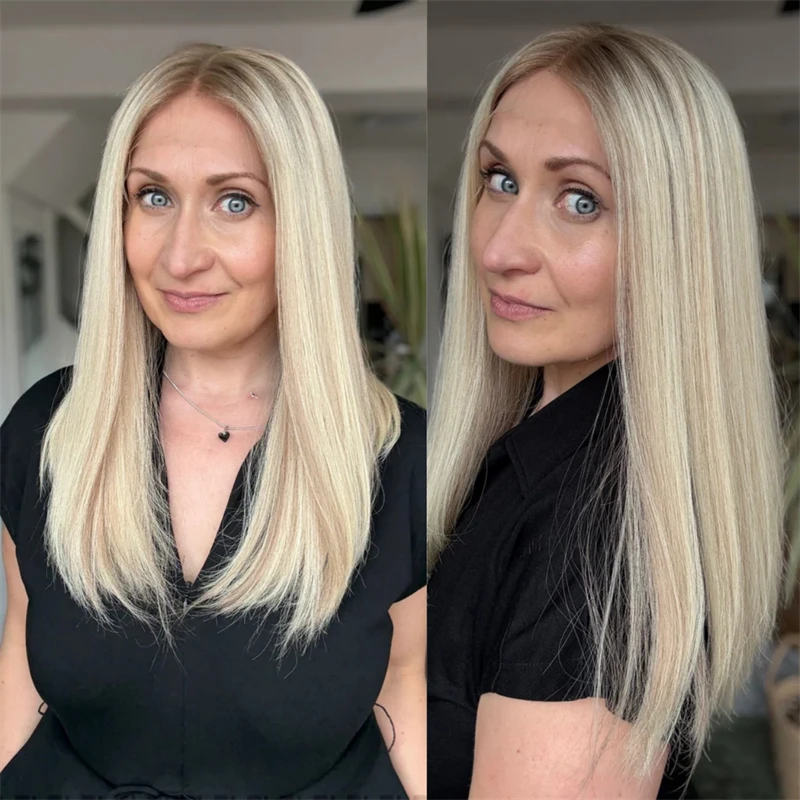 

Ombre Платиновый Блондин HD Парик Фронта Шнурка Длинный Прямой Синтетический Парик Бесклеевой Парик с Натуральной Плотностью Волос Регулируемая Кепка