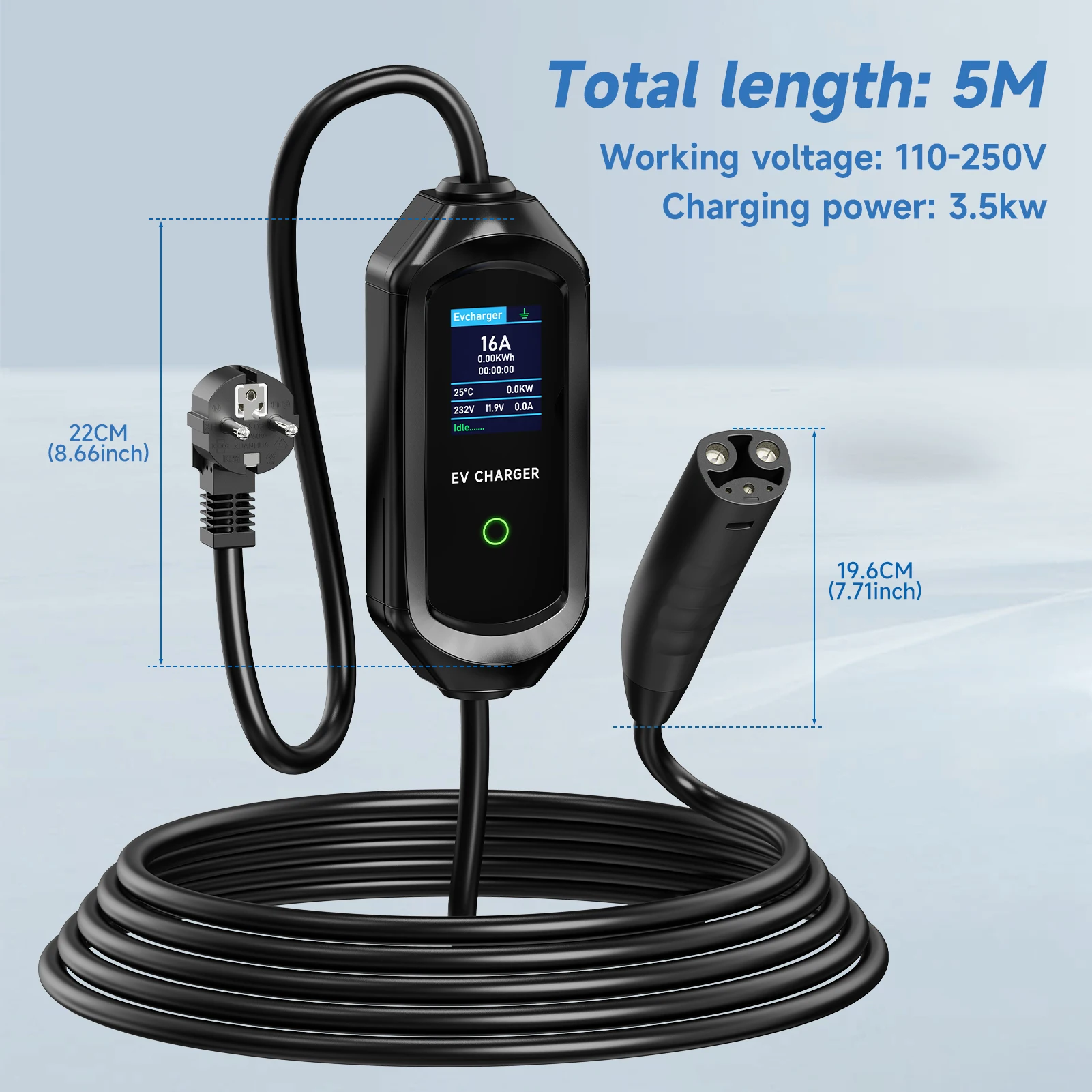 3.5KW 16A Portable EV Charger for Tesla EVSE Fast Charging Cable 7KW 32A CEE Plug Current Adjustable Wallbox for Electric Car