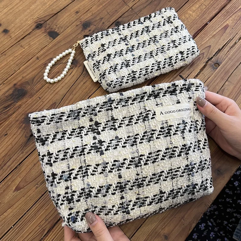 

Vintage Woven Women's Cosmetic Bags Small Storage Pouch Ladies Travel Toiletry Makup Case Portable Female Handbags Clutch Purse