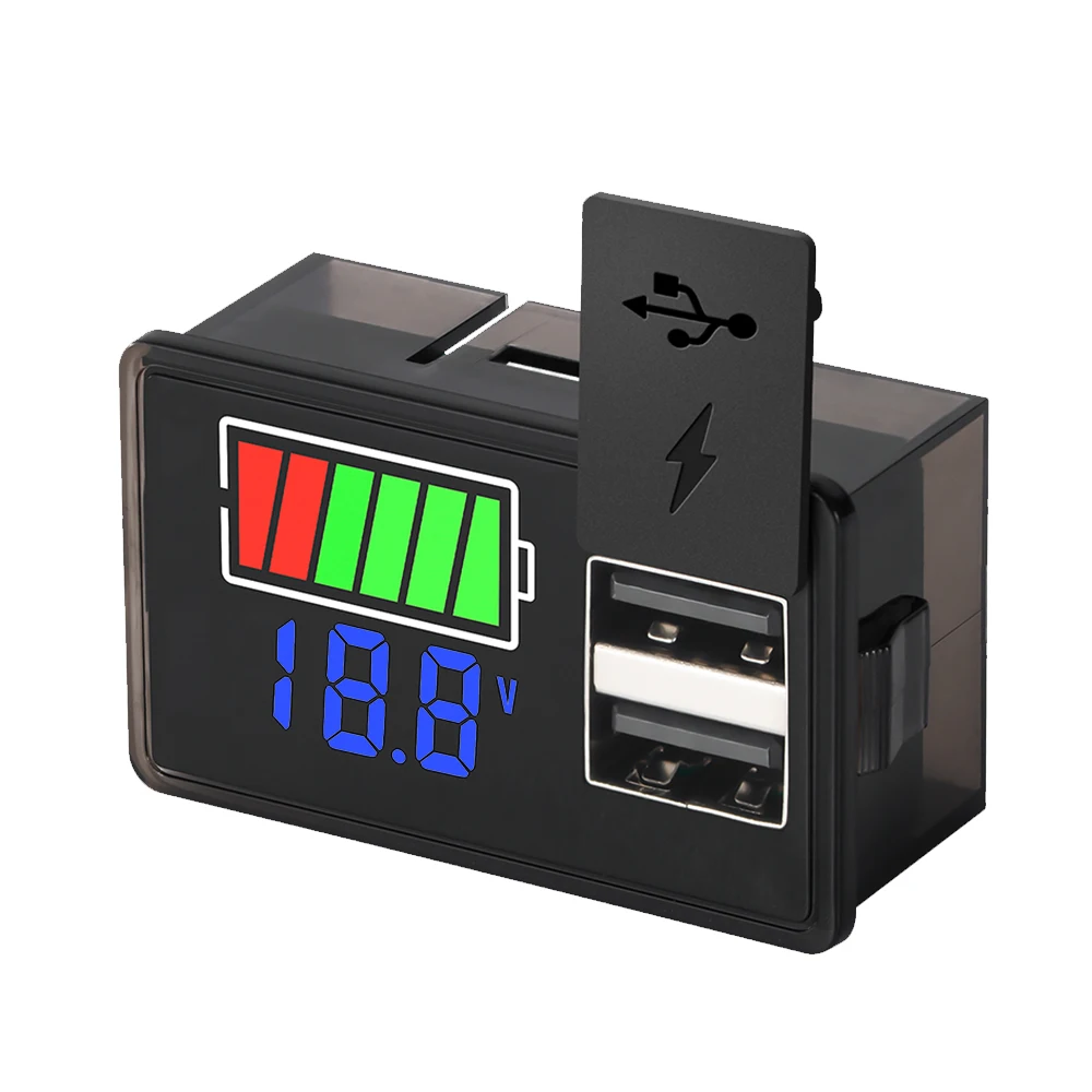 DC 8-30V LED Digital Battery Voltage Capacity Indicator Voltage Monitor Dual USB Type-C for 3S-8S Lithium Iron Lead Acid Battery