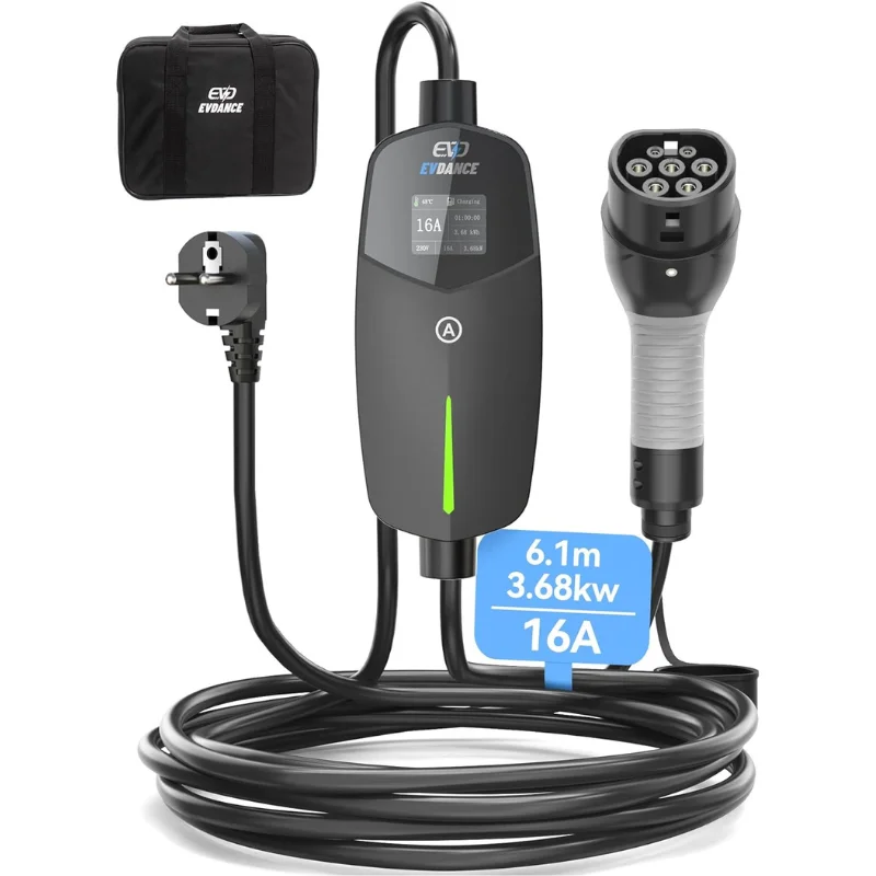 

Портативное зарядное устройство для электромобилей EVDANCE Type2 16A 3,68 кВт IEC 62196-2 Кабель для быстрой зарядки Wallbox Зарядная станция для электромобиля IP66