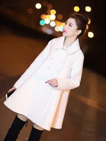 양모 혼합 여성 부드러운 망토 가을 겨울 아웃웨어 프랑스 스타일 단순 우아한 편안한 더블 브레스트 사무실 레이디 의류