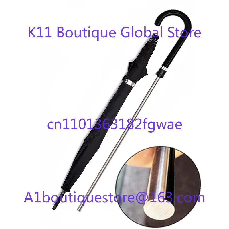 Simple Self-defense Umbrella Creative Long Handle Straight Pole Sunny Rain Black Plastic Sunshade Sunscreen Can Be Pulled Out - view 3