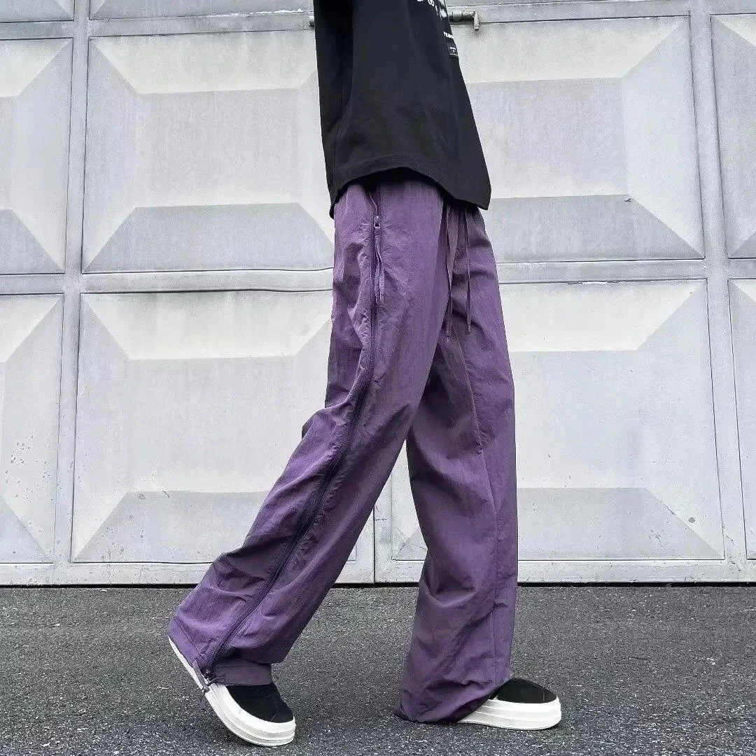 GELITAYIN Summer Zip Baggy Breathable Mesh Men's Casual Straight Pants Korean Style Slacks Xxxl Sale Fashion 2025 Cheap Long Mal