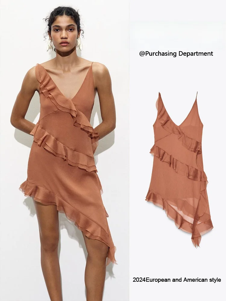 Novo Lançamento de Verão Vestido F Sem Mangas Assimétrico com Camadas Decorativas e Alças, Saia Curta de Cintura Alta ...