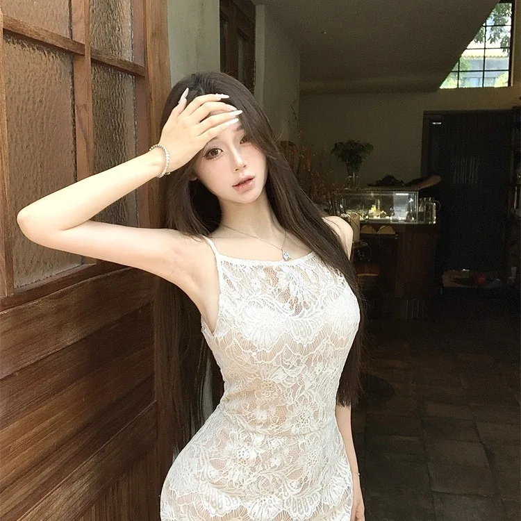 Design Sensation Zachte Kanten Dr met Ingebouwde Bh Pad Afslanken Dames Faion Zomer 2025, Koreaanse Sle Hoge Taille Lange Rok