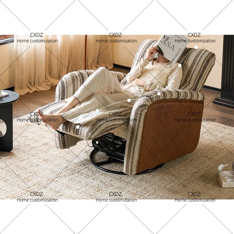Electric single sofa multi-functional reclining and sleeping retro rattan medium and ancient style rotating rocking chair