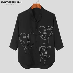 INCERUN-Men's Impresso Stand Collar Camisa, Camisa Casual, 3/4 Manga, Respirável Moda Vestuário, Streetwear, Lazer, S-3XL, 2023