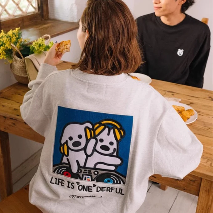 Japan fashion Matsui Joint Name Cute Puppy Print Casual Long sleeve Terry Hoodie Loose Men and Women Couple look