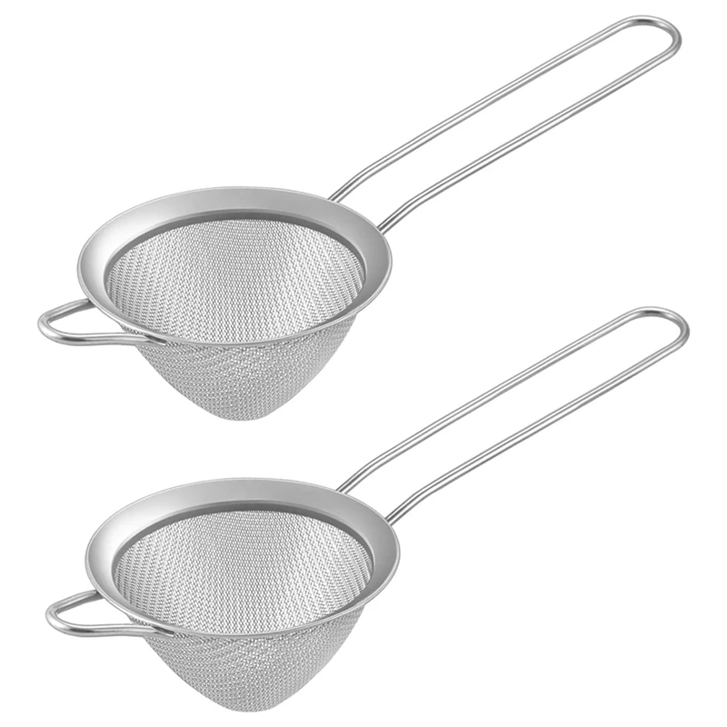 2Pcs Stainless Steel Tea Strainer Small Conical Cone Mesh Strainer Fine Strainer For Cocktails Coffee Juice Tea, Silver