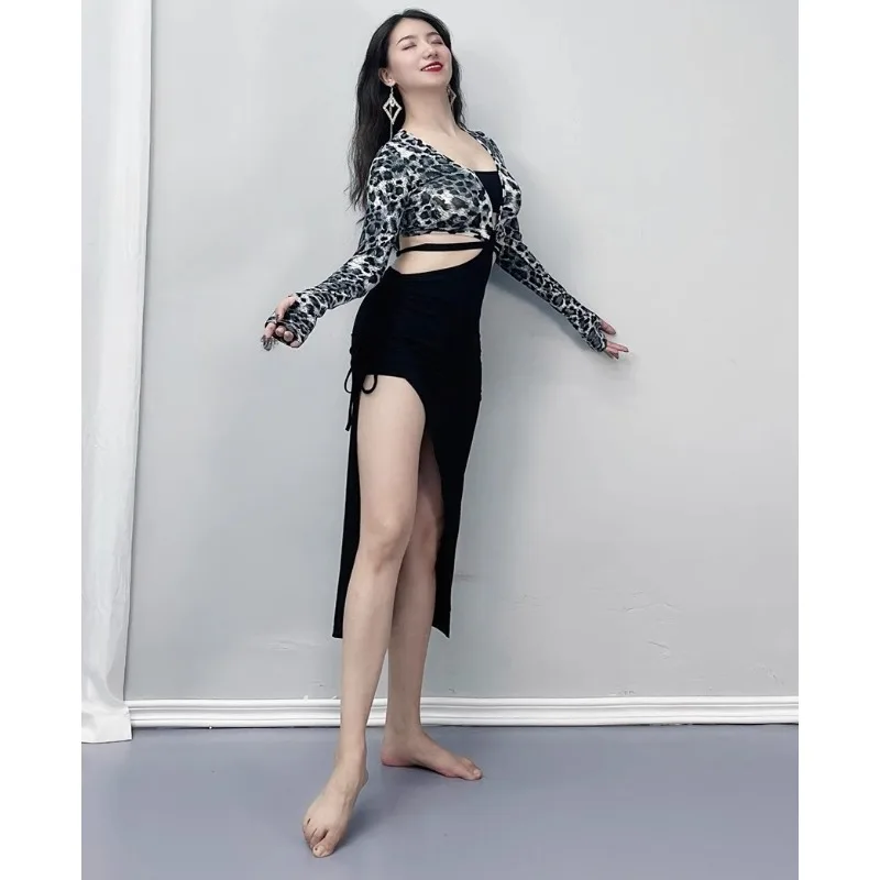 Trajes de dança do ventre swegal personalizados, roupa de prática com estampa de leopardo, vestido modal versátil, roupas de dança oriental