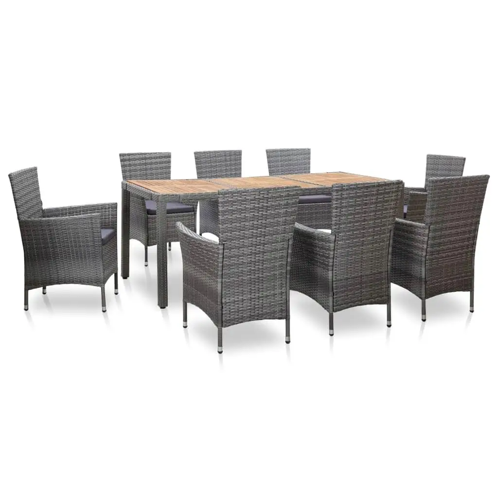 9-Piece Gray Poly Rattan Patio Dining Set with Cushions for Outdoor Comfort