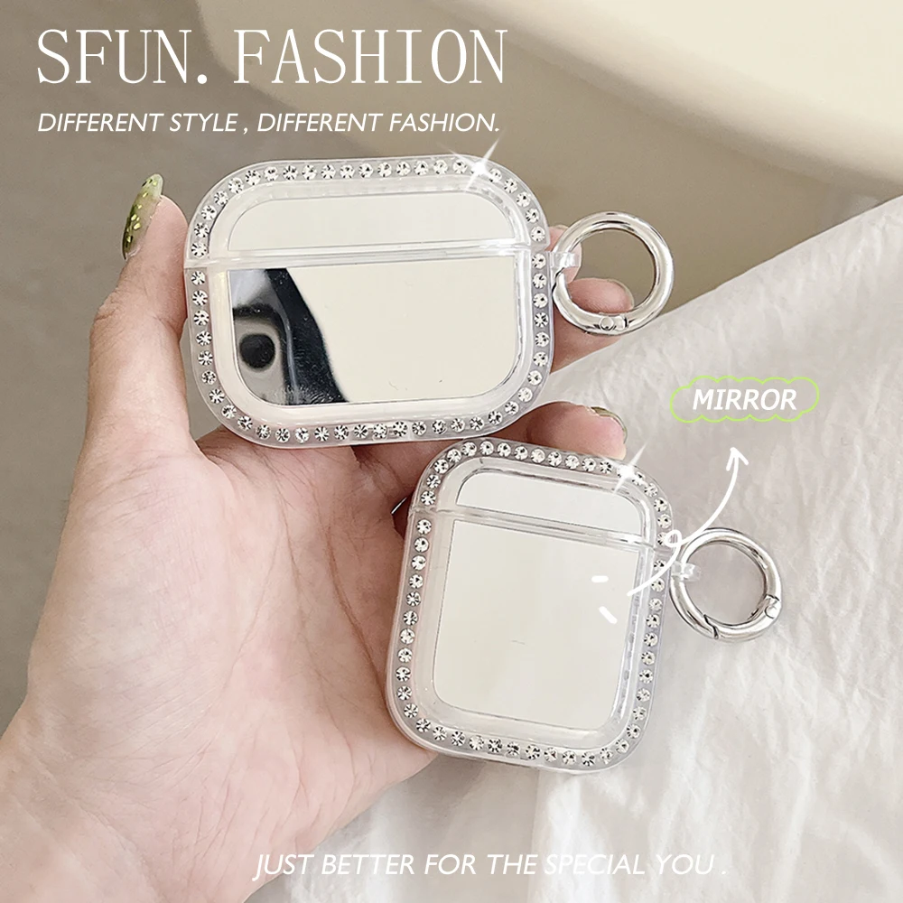 

New Flash Diamond Makeup Mirror For iPhone AirPods Pro2 Protective Case New AirPods 3/2/1 Apple Headphone Case Anti Drop