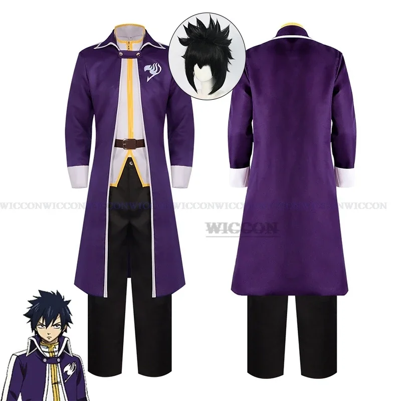 Anime Fairy Costume Clothing Gray Fullbuster Cosplay Tail Coat Skirt Accessories Wig Halloween Cosplay Role Play Black Wig Cos