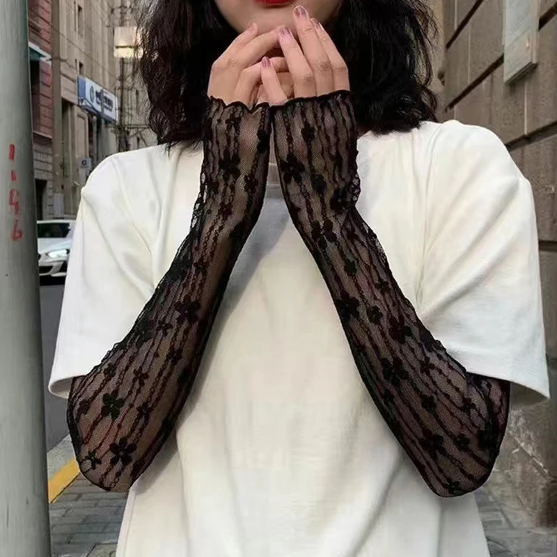 

1 пара женских кружевных перчаток без пальцев с защитой от УФ-излучения, тонкие сетчатые дышащие рукава-перчатки для летнего альпинизма