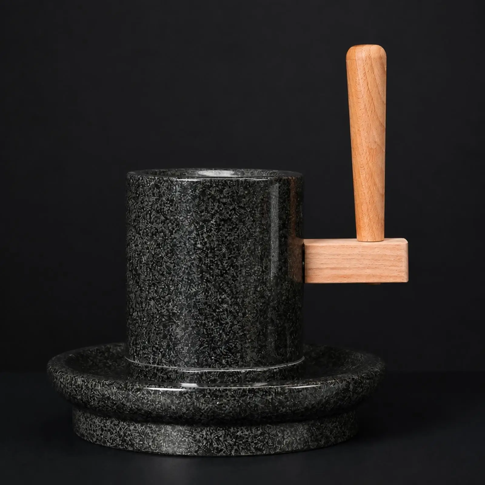 Stone Grinding Mill for Matcha Tea Herbs with Wood Lever Bluestone Mortar Home Decor