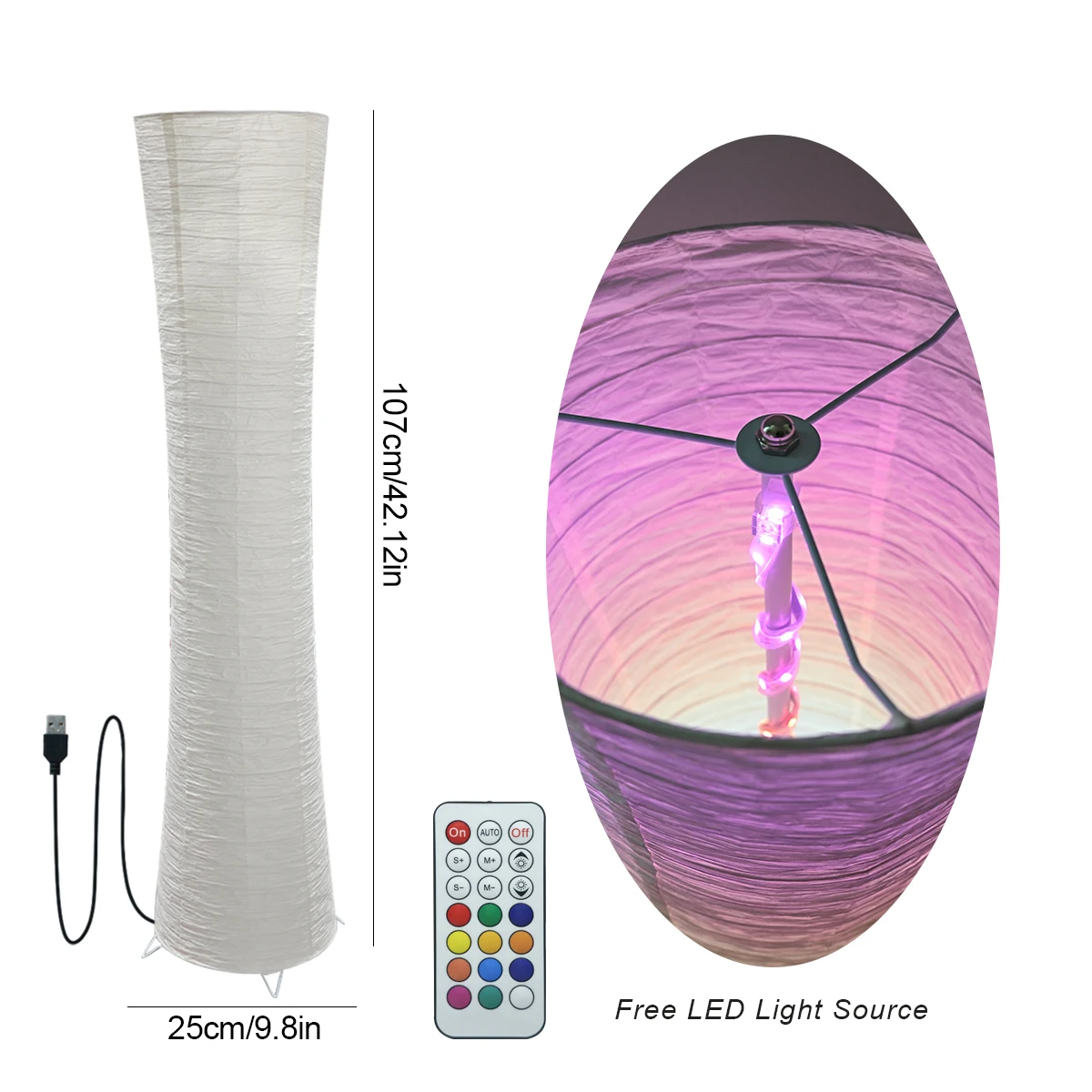 مصباح ورقي، مصباح ذكي LED متغير الألوان RGB، جهاز تحكم عن بعد، مصباح أرضي، مناسب لغرفة المعيشة وغرفة النوم وغرفة الألعاب.