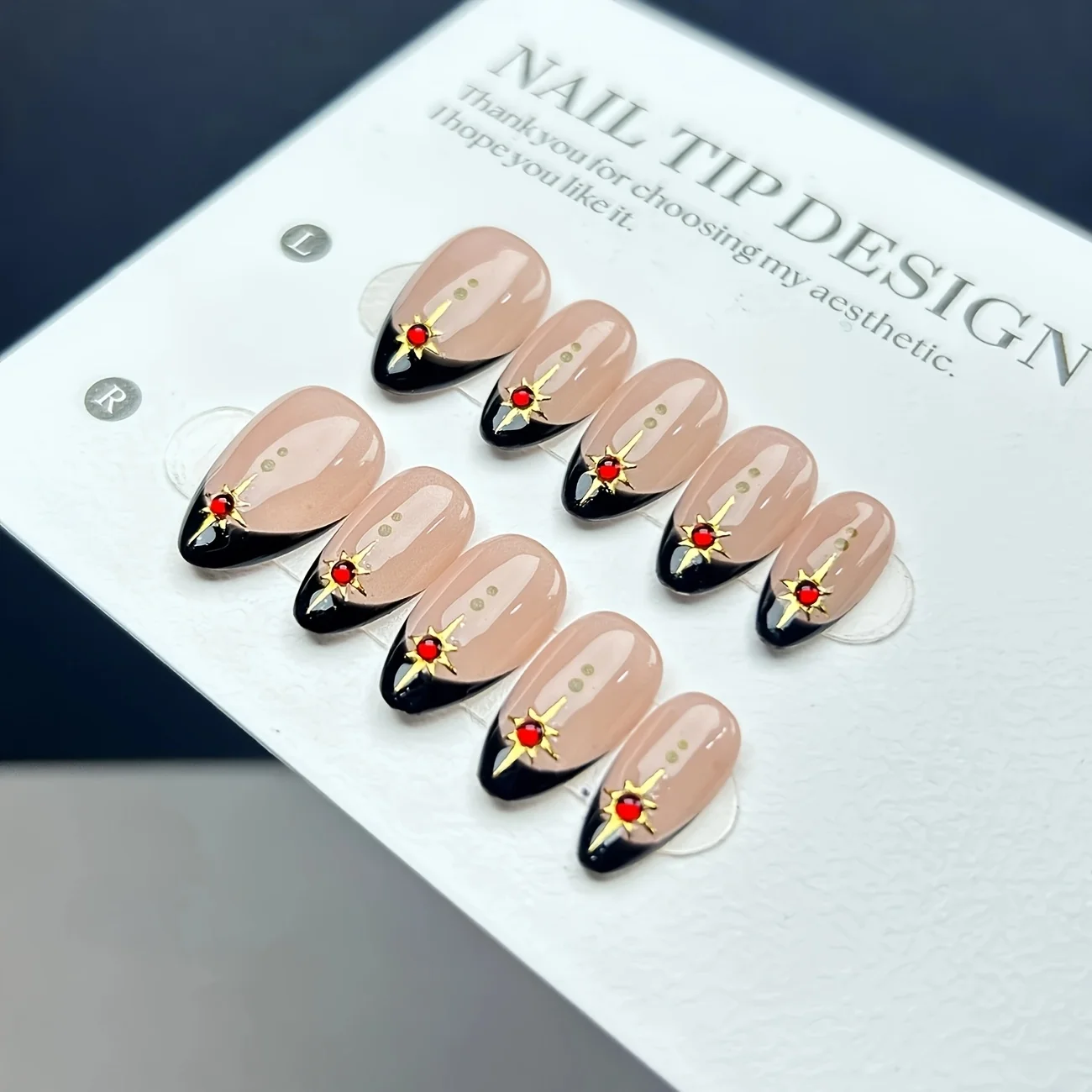 10 قطع من الأظافر المزيفة المصنوعة يدويًا بتصميم فرنسي جديد فاخر وخفيف الوزن، فن أظافر مصنوع يدويًا من الماس الأحمر الفاخر #3