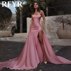 RFYR Pink Sexy Formal Dresses Strapless Party Dress For Wedding Stain Pleat A-Line Special Occasion Dress with High Side Slit