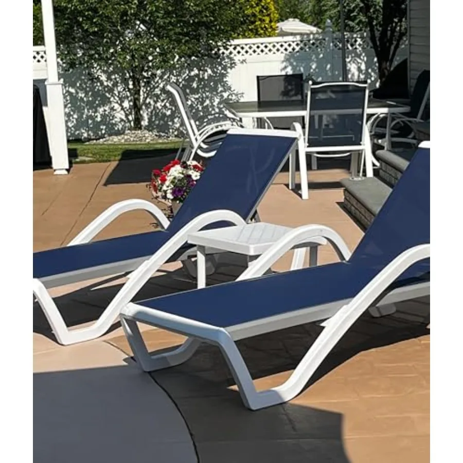 

Patio Chaise Lounge Chair Set of 3 Outside Aluminum Plastic Stackable Tanning Chairs with Armrests and Side Table for Pool Sunb