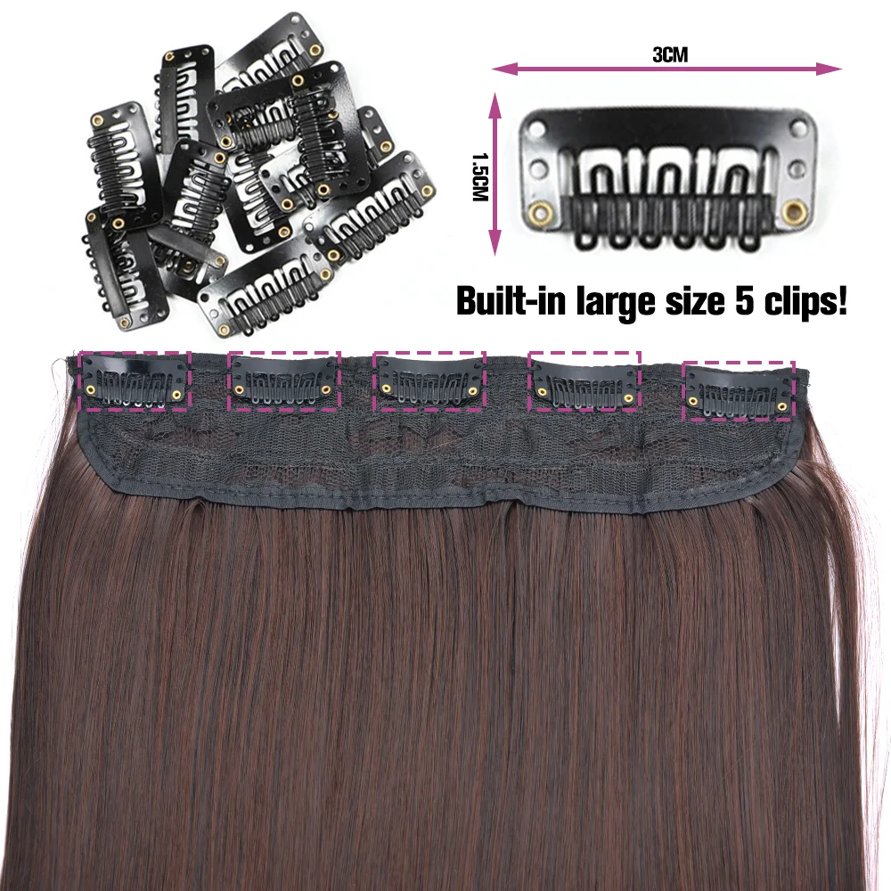 Extensions de Cheveux Longs et Lisses à 5 Clips, 22 Pouces, Synthétique, Naturelle, à réinitialisation, Haute Température, Noir, Blond, Bleu, pour
