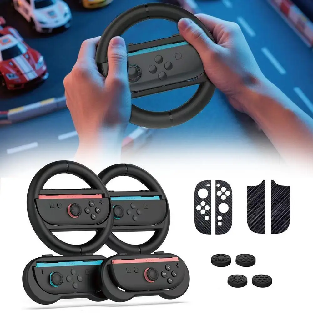 10 في 1 لملحقات عجلة القيادة لـ Switch2 ملصقات المقبض الأيسر والأيمن/عجلة القيادة/قبضة بسيطة/مجموعة غطاء عصا التحكم