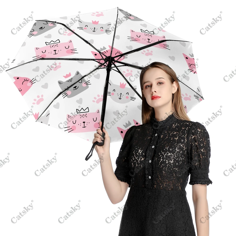 Cute Cats Cartoon Wo Folding Umbrella Windproof Sunscreen  UV Protection Fashion Portable Gift Travel Outdoor Umbrellas